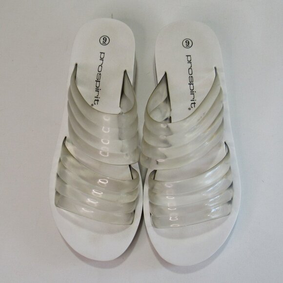 PRO SPIRIT Women's Open Toe PU Clear Two Straps Slip On Sandal Size 9 White - Picture 3 of 7